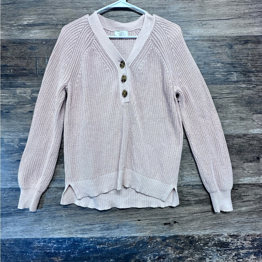 LOFT‎ Pink V-Neck Sweater with Relaxed Fit and Soft Texture